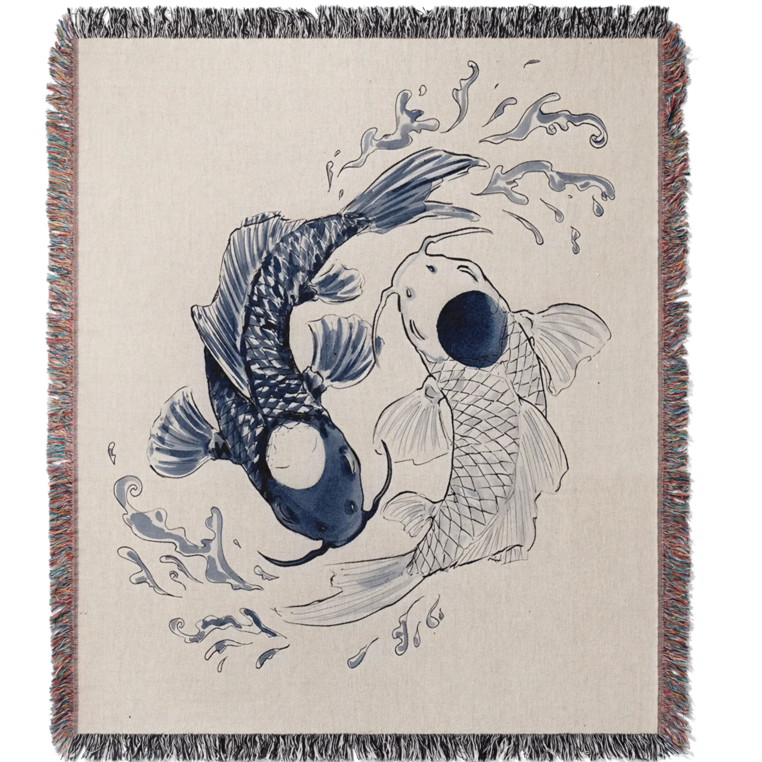 Koi Fish Yin and Yang Woven Blanket Tapestry