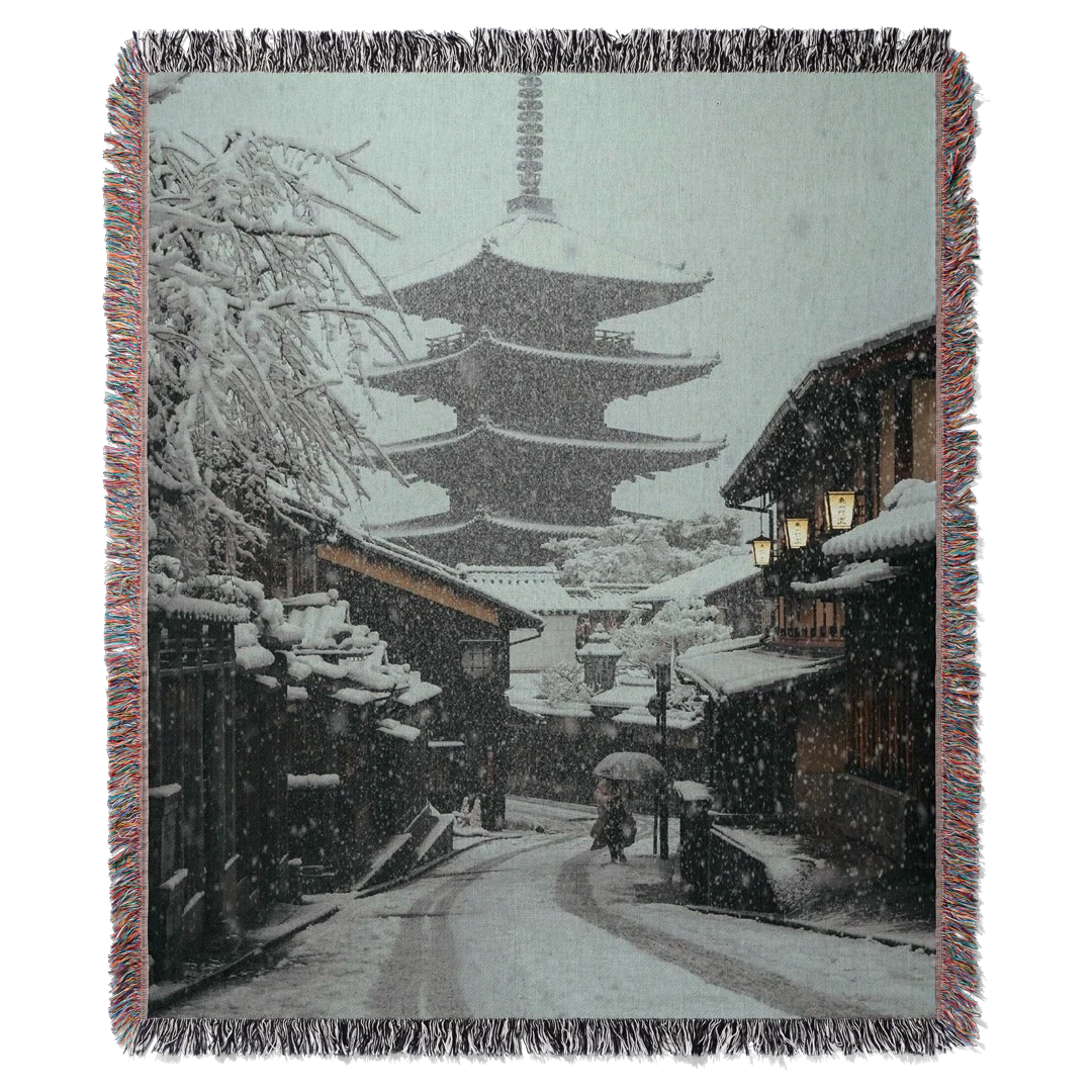 Snowy Japan 2 Woven Blanket Tapestry