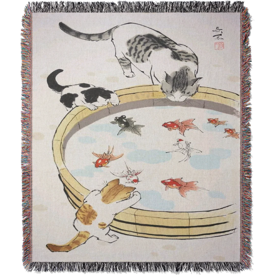 Thirsty Kitties Woven Blanket Tapestry